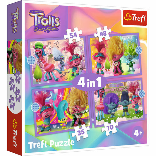 Trefl 4 in 1 Puzzle - Trolls, 35 + 48 + 54 + 70 Teile, 28.5 x 20.5 cm, 34622