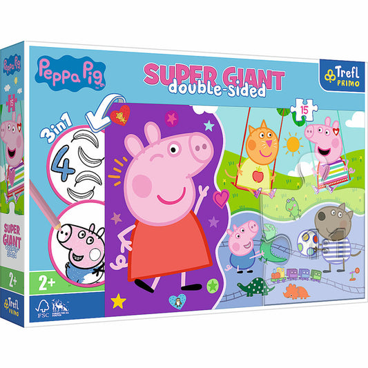 Trefl Primo GIANT Puzzle + Malvorlage Peppa Pig, 15 Teile, 60 x 40 cm, 42003