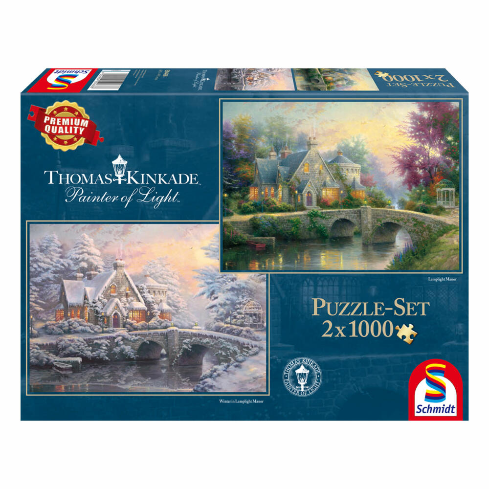 Schmidt Spiele Lamplight Manour/Winter in Lamplight Manour, Puzzle, Erwachsenenpuzzle, Thomas Kinkade, 2 x 1000 Teile, 59468