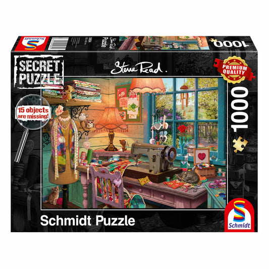 Schmidt Spiele Puzzle Im Nähzimmer Secret Puzzle, Erwachsenenpuzzle, Wimmelbild, 1000 Teile, 59654