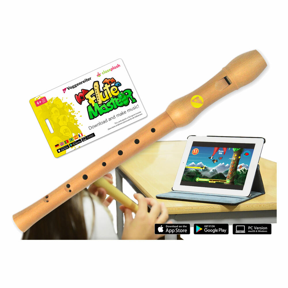 Voggenreiter Flute Master App mit Blockflöte, Block Flöte, Lernsoftware, Kinder, Instrument, Barocke Griffweise, Holz / Bergahorn, ab 6 Jahre, 1129