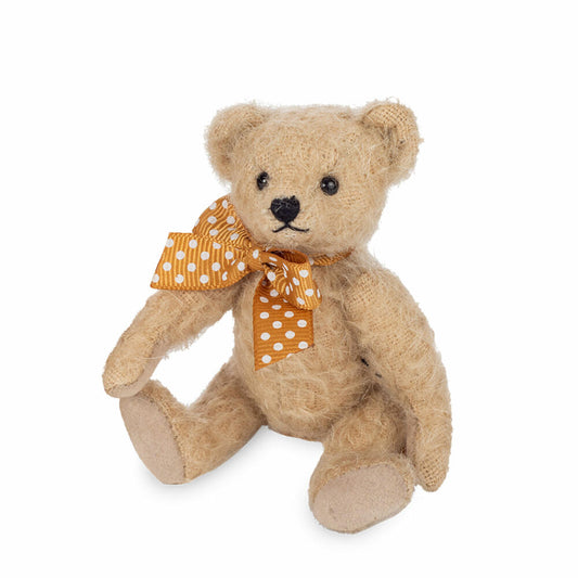 Teddy Hermann Miniatur Antikbär, Sammlerbär, Miniaturbär, handgefertigt, limitiert, mit Schleife, aus Mohairplüsch, Beige, 11 cm, 15471