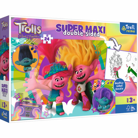 Trefl Primo Super Maxi Puzzle und Malvorlage Trolls, 24 Teile, 60 x 40 cm, 41017