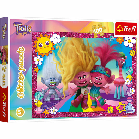 Trefl Glitter Puzzle Trolls, mit Glitzer, 100 Teile, 48 x 34 cm, 14829