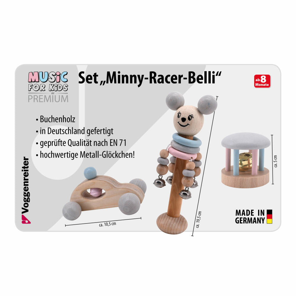 Voggenreiter Music for Kids Premium Set Minny-Racer-Bell, 3-tlg., Schellenstab, Rassel, Klangspielzeug, Spielzeug, Kinder, 1248