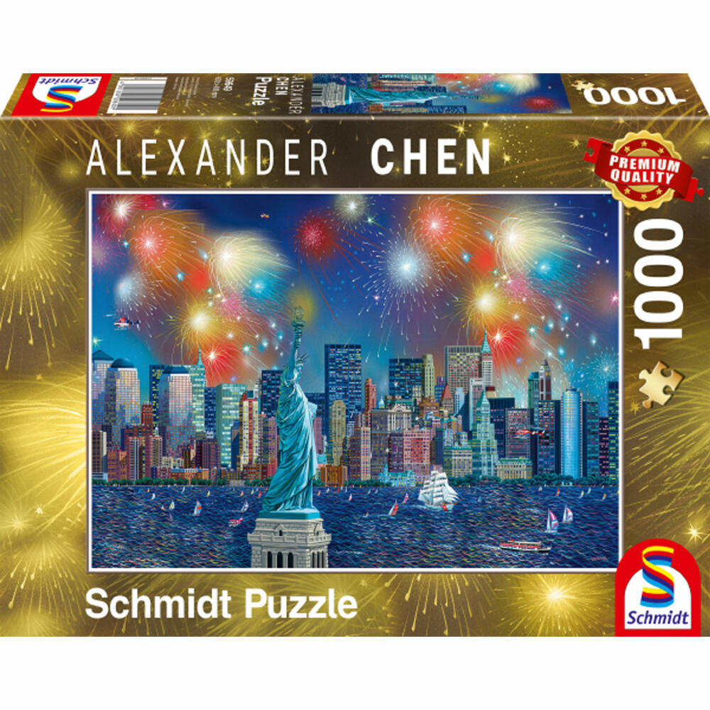 Schmidt Spiele Puzzle Freiheitsstatue mit Feuerwerk, Alexander Chen, Erwachsenenpuzzle, Premium, 1000 Teile, 59649