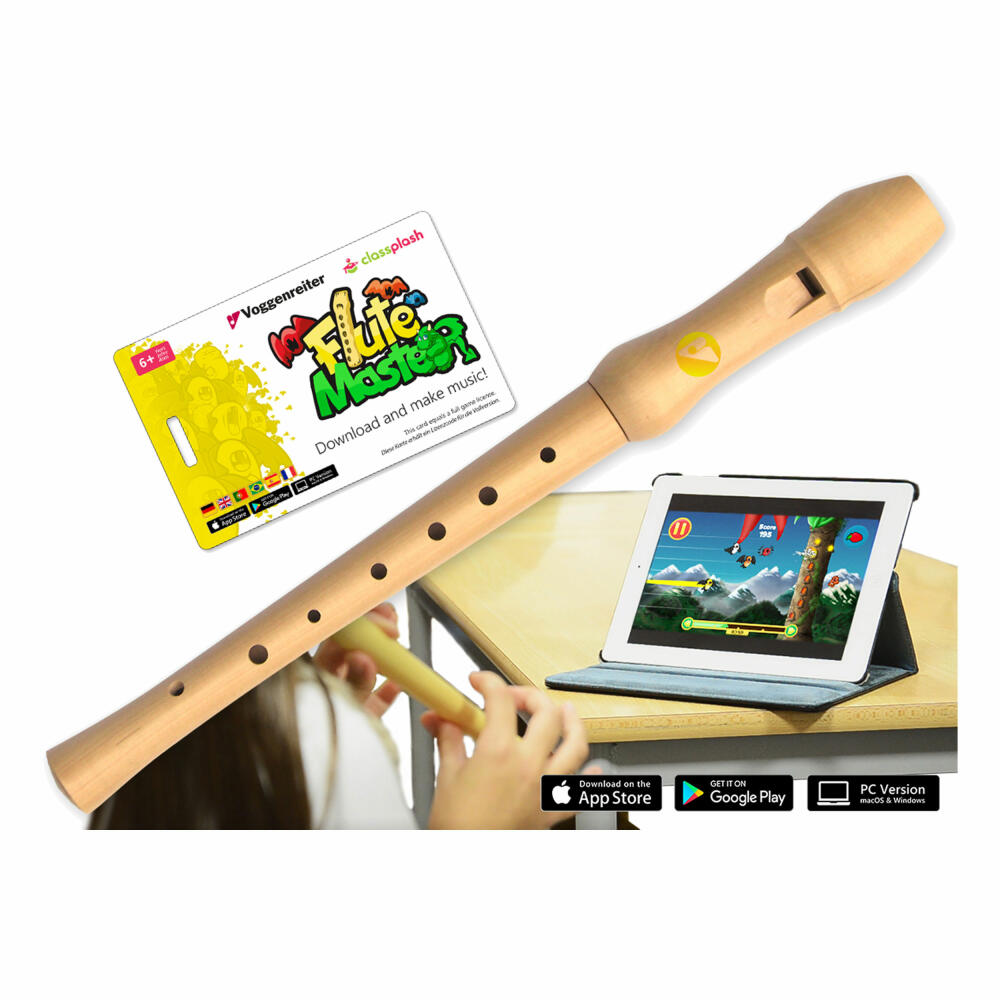 Voggenreiter Flute Master App mit Blockflöte, Block Flöte, Lernsoftware, Kinder, Instrument, Deutsche Griffweise, Holz / Bergahorn, ab 6 Jahre, 1143