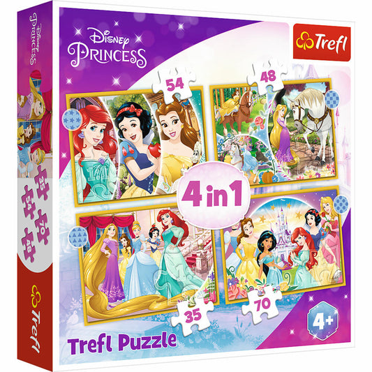 Trefl 4 in 1 Puzzle - Prinzessinnen, 35 + 48 + 54 + 70 Teile, 28.5 x 20.5 cm, 34385