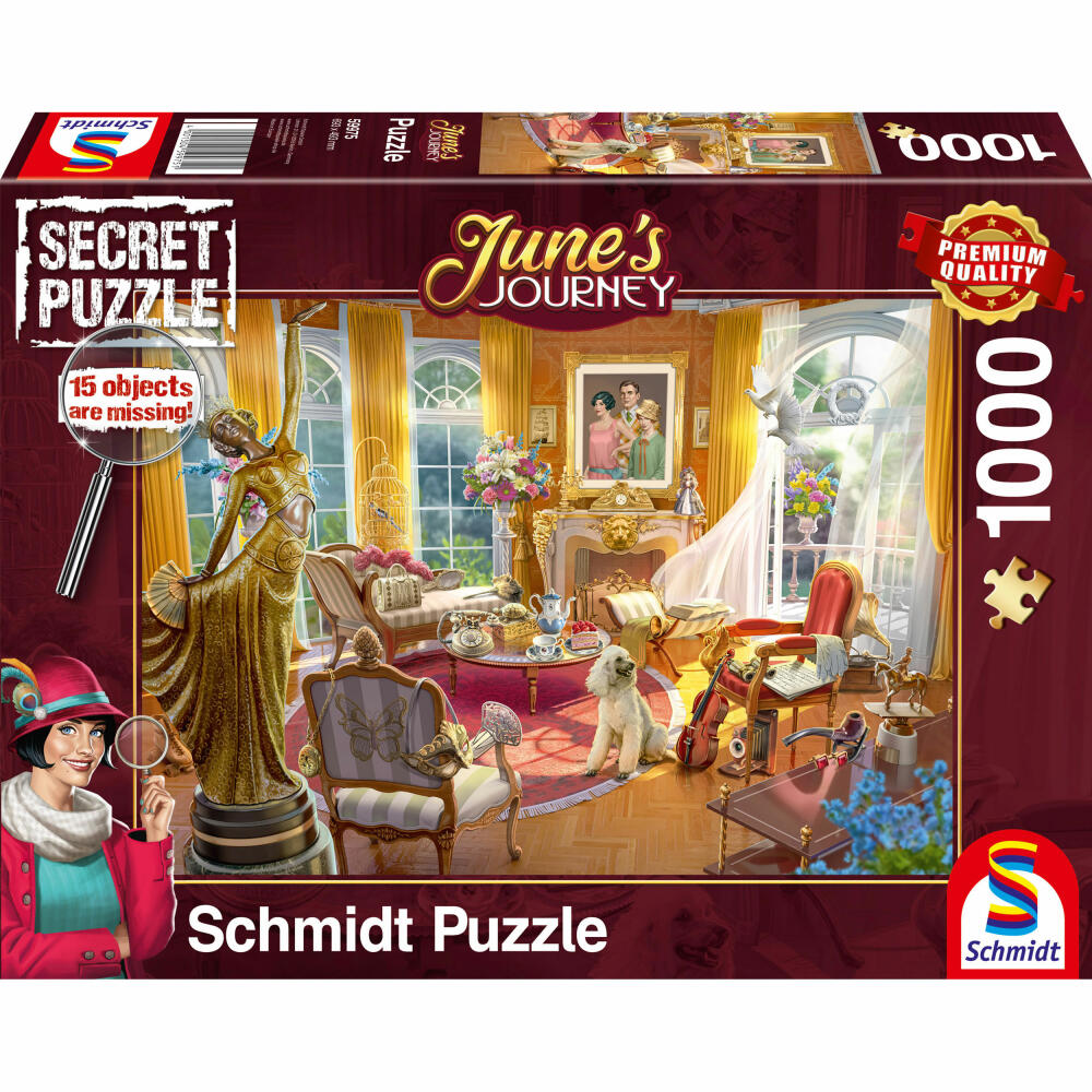 Schmidt Spiele Secret Puzzle Junes Journey Salon des Orchideenanwesens, Erwachsenenpuzzle, Wimmelbild, 1000 Teile, 59975