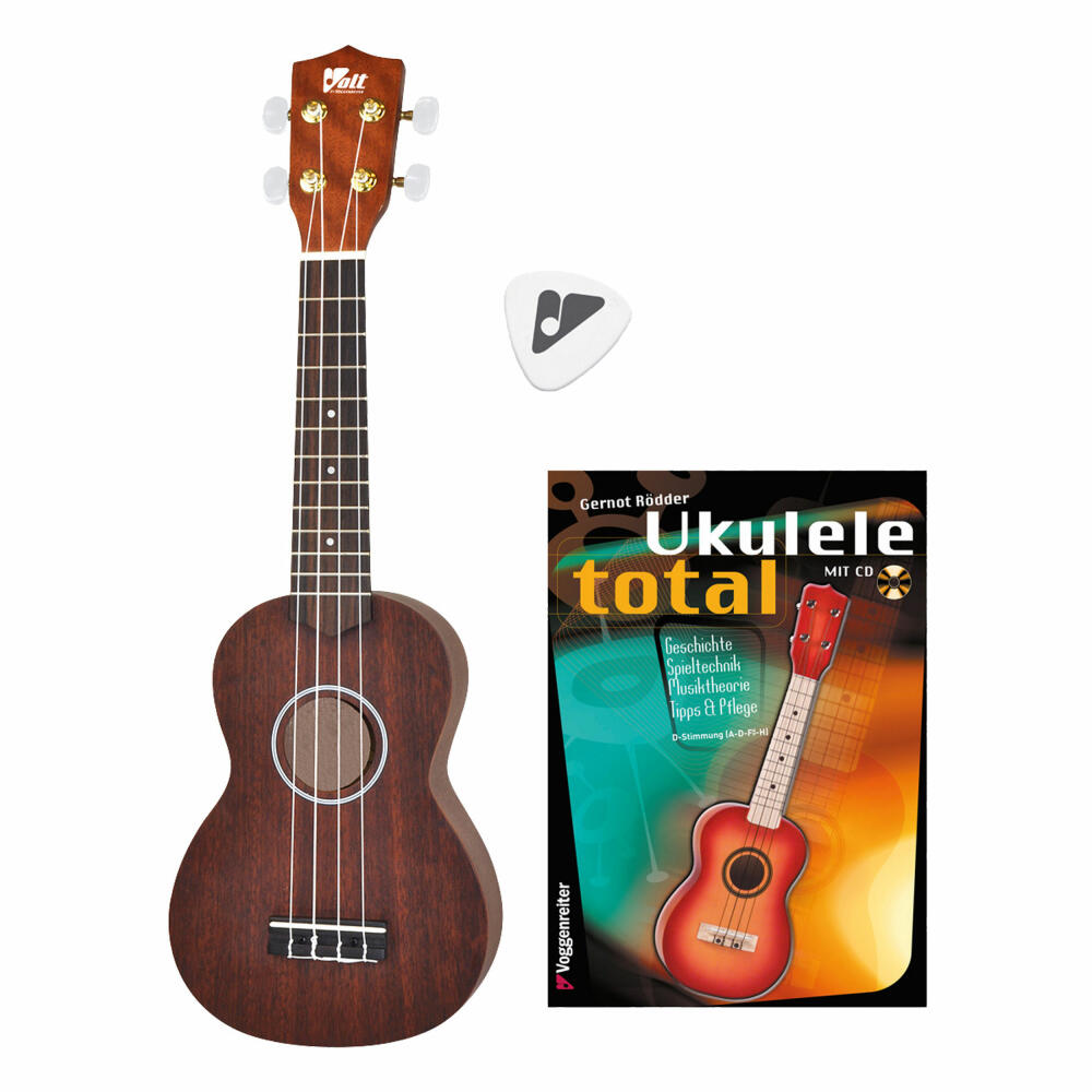 Voggenreiter Volt Complete Ukulele Set, 4-tlg., Gitarre, Holzukulele, Instrument, Musikinstrument, mit Gitarrenbuch, Holz, ab 10 Jahre, 401