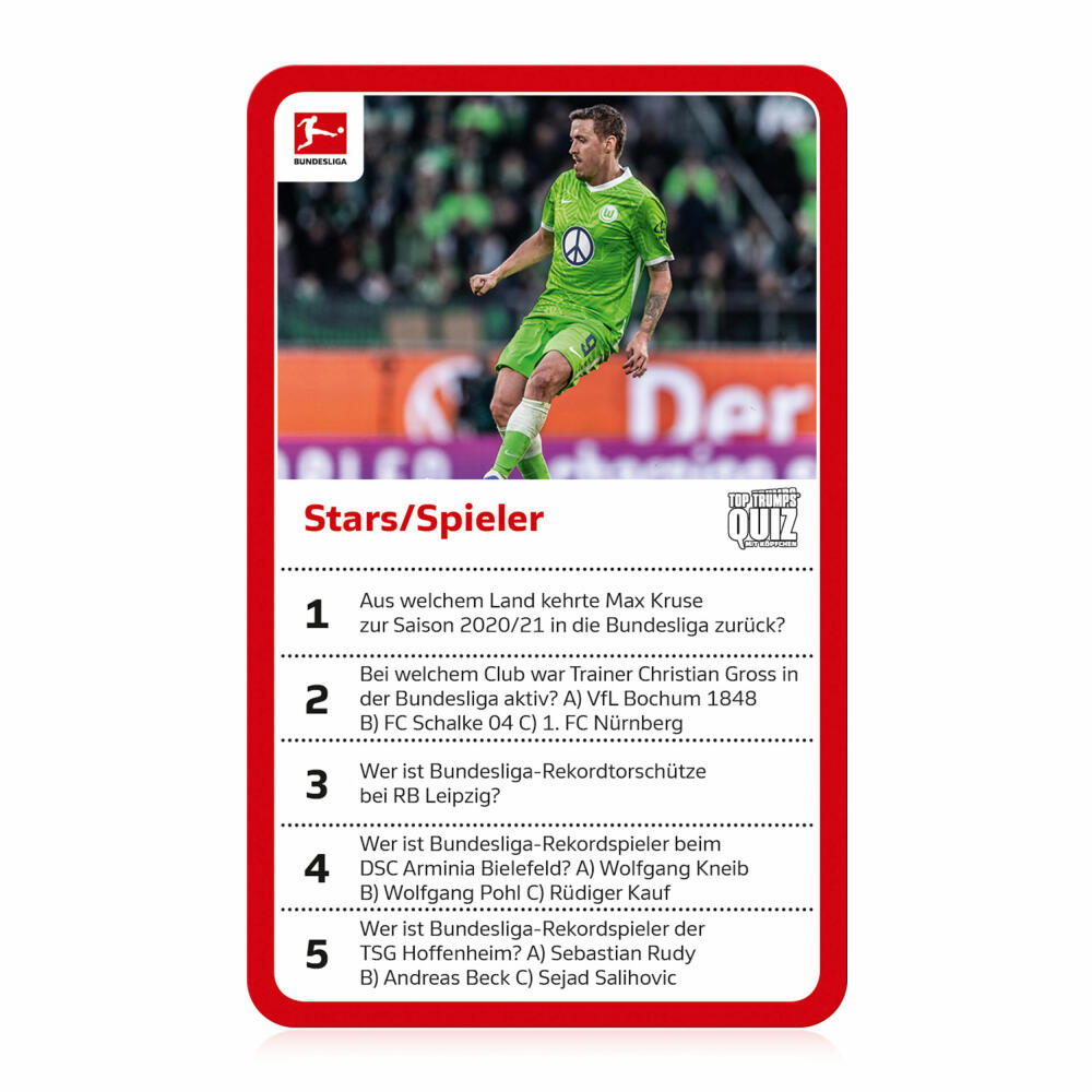 Winning Moves Top Trumps Quiz Bundesliga Edition, Quizspiel, Gesellschaftsspiel, Wissensspiel, 47230