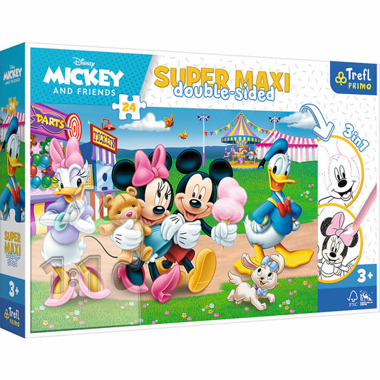 Trefl Primo Super Maxi Puzzle und Malvorlage Disney Mickey + Minie Mouse, 24 Teile, 60 x 40 cm, 41005