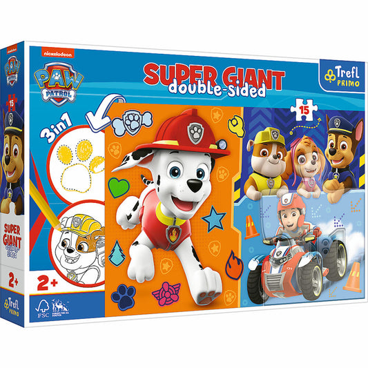 Trefl Primo GIANT Puzzle + Malvorlage PAW Patrol, 15 Teile, 60 x 40 cm, 42001