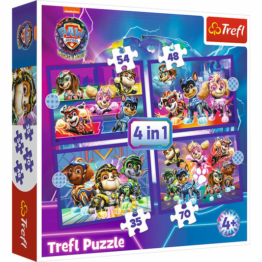 Trefl 4 in 1 Puzzle - Paw Patrol Film, 35 + 48 + 54 + 70 Teile, 28.5 x 20.5 cm, 34621