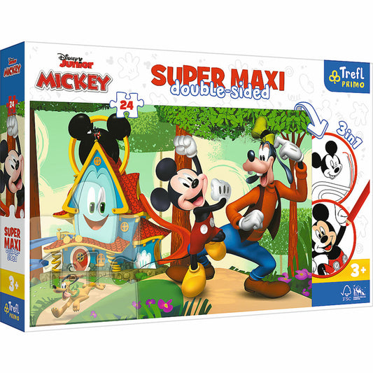 Trefl Primo Super Maxi Puzzle und Malvorlage Mickey Mouse, 24 Teile, 60 x 40 cm, 41012