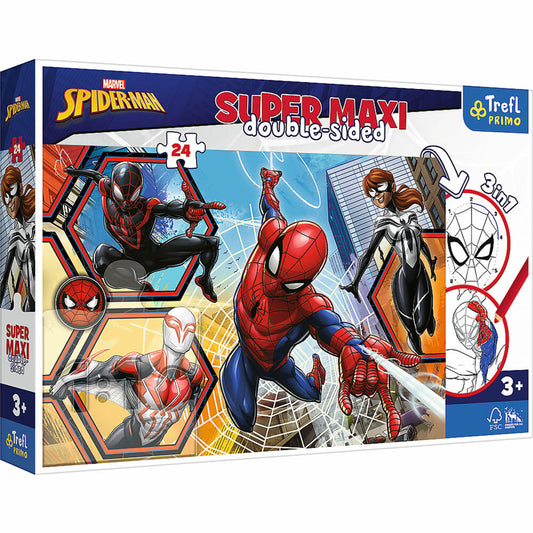 Trefl Primo Super Maxi Puzzle und Malvorlage Marvel Spiderman, 24 Teile, 60 x 40 cm, 41006