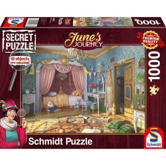 Schmidt Spiele Secret Puzzle Junes Journey Junes Schlafzimmer, Erwachsenenpuzzle, Wimmelbild, 1000 Teile, 59976