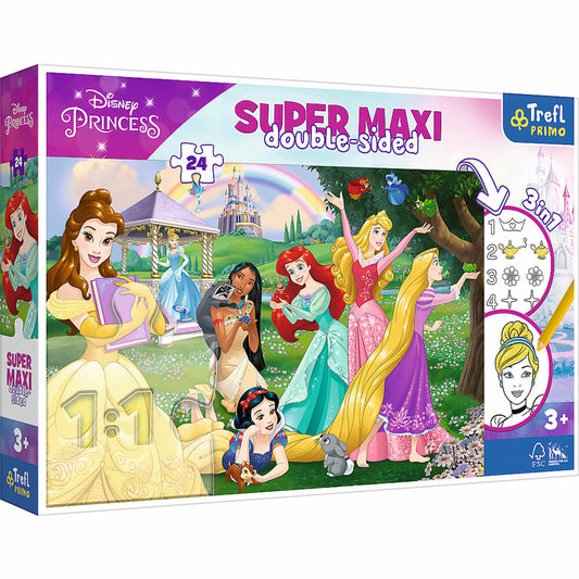 Trefl Primo Super Maxi Puzzle und Malvorlage Disney Princess, 24 Teile, 60 x 40 cm, 41008