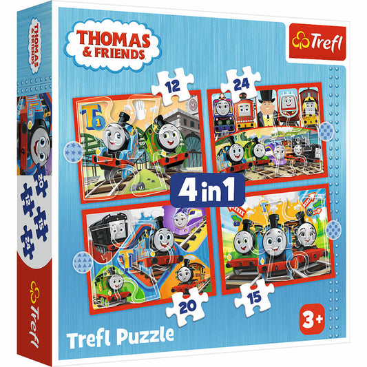 Trefl 4 in 1 Puzzle - Thomas die Lokomotive, 12 + 15 + 20 + 24 Teile, 28.5 x 20.5 cm, 34619