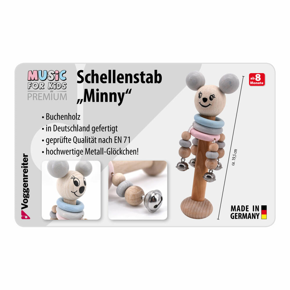 Voggenreiter Music for Kids Premium Schellenstab Minny, Klangspielzeug, Schellenrassel, Instrument, Kinder, 1236