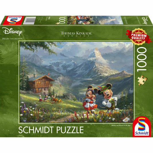 Schmidt Spiele Disney Mickey & Minnie in den Alpen, Thomas Kinkade, Puzzle, Erwachsenenpuzzle, 1000 Teile, 59938