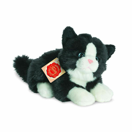 Teddy Hermann Katze, Kuscheltier, Stofftier, Plüschtier, Haustier, liegend, Plüsch, Schwarz Weiß, 20 cm, 90689