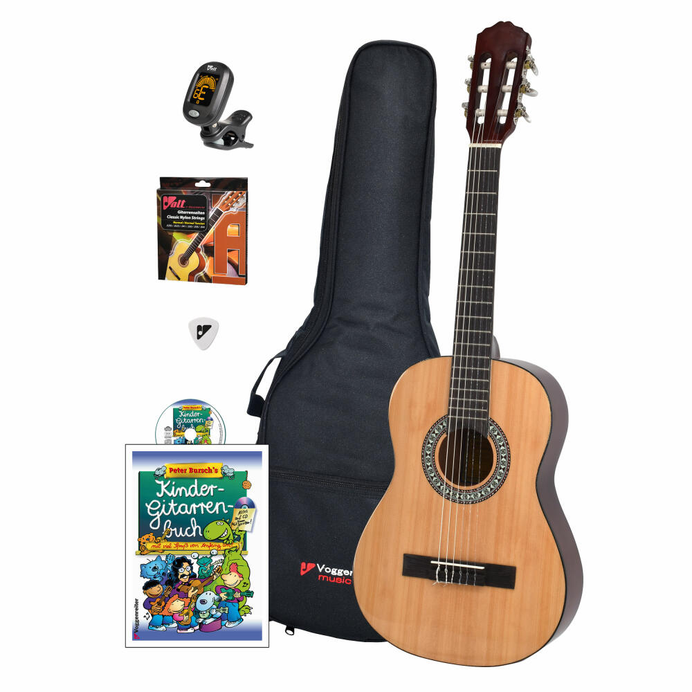 Voggenreiter Voggy Kinder-Gitarren-Set 1/2, 6-tlg., Akustikgitarre, Akustik Gitarre, Erstgitarre, Kindergitarre, Stimmgerät, Ab 6 Jahre, 492