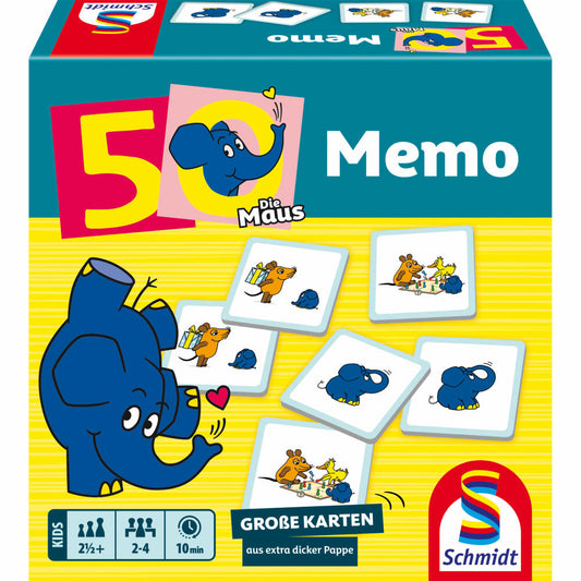 Schmidt Spiele Die Maus Elefanten-Memo 50. Jubiläum, Kinderspiel, Memospiel, Merkspiel, ab 3 Jahren, 40664