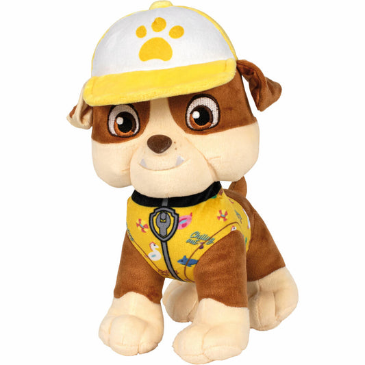 Schmidt Spiele Paw Patrol Rubble Summer Edition, Plüschfigur, Kuscheltier, Plüsch, 28 cm, 42828