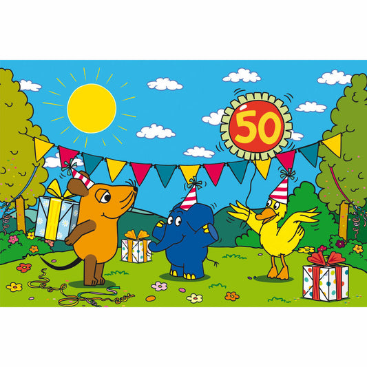 Schmidt Spiele Puzzle Die Maus Alles Liebe zum Geburtstag, 50. Geburtstag Elefant, Kinderpuzzle, Kinder, 60 Teile, 56536