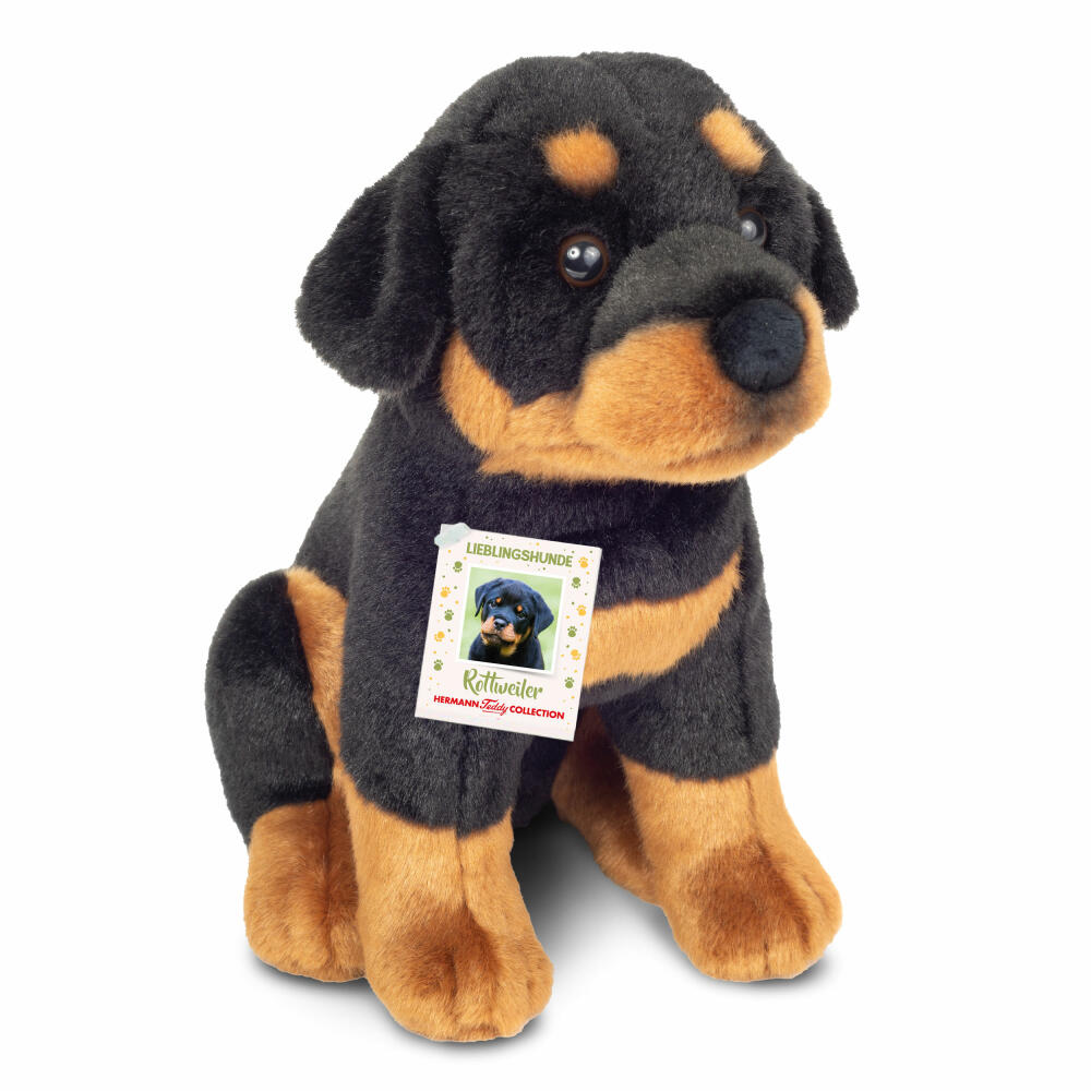 Teddy Hermann Rottweiler sitzend, Kuscheltier, Stofftier, Plüschtier, Hund, Schwarz Braun, 30 cm, 919759