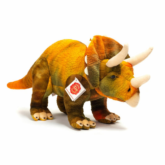 Teddy Hermann Dinosaurier Triceratops, Kuscheltier, Stofftier, Plüschtier, Exotisches Wildtier, Orange Grün, 42 cm, 945062