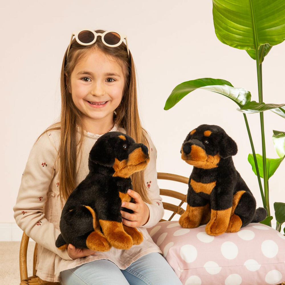 Teddy Hermann Rottweiler sitzend, Kuscheltier, Stofftier, Plüschtier, Hund, Schwarz Braun, 30 cm, 919759