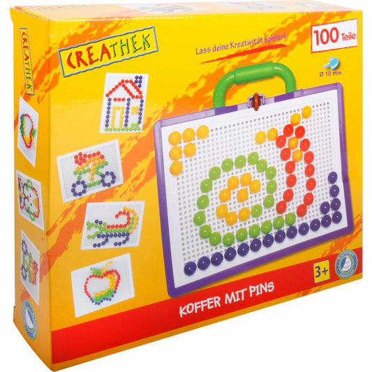 Creathek Koffer, mit 100 Pins, Steckspiele, Mosaik Steckspiel, Spielzeug, Kinder, ab 3 Jahre, 63006351
