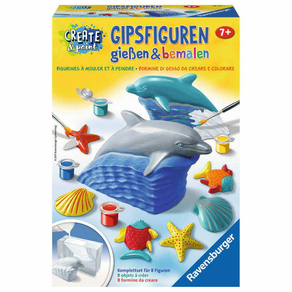 Ravensburger Create & Paint Gipsfiguren Delfin, Malset, Bastel Set, Gips Figuren, Gipsfigur, Gießen, Ab 7 Jahren, 28521 1