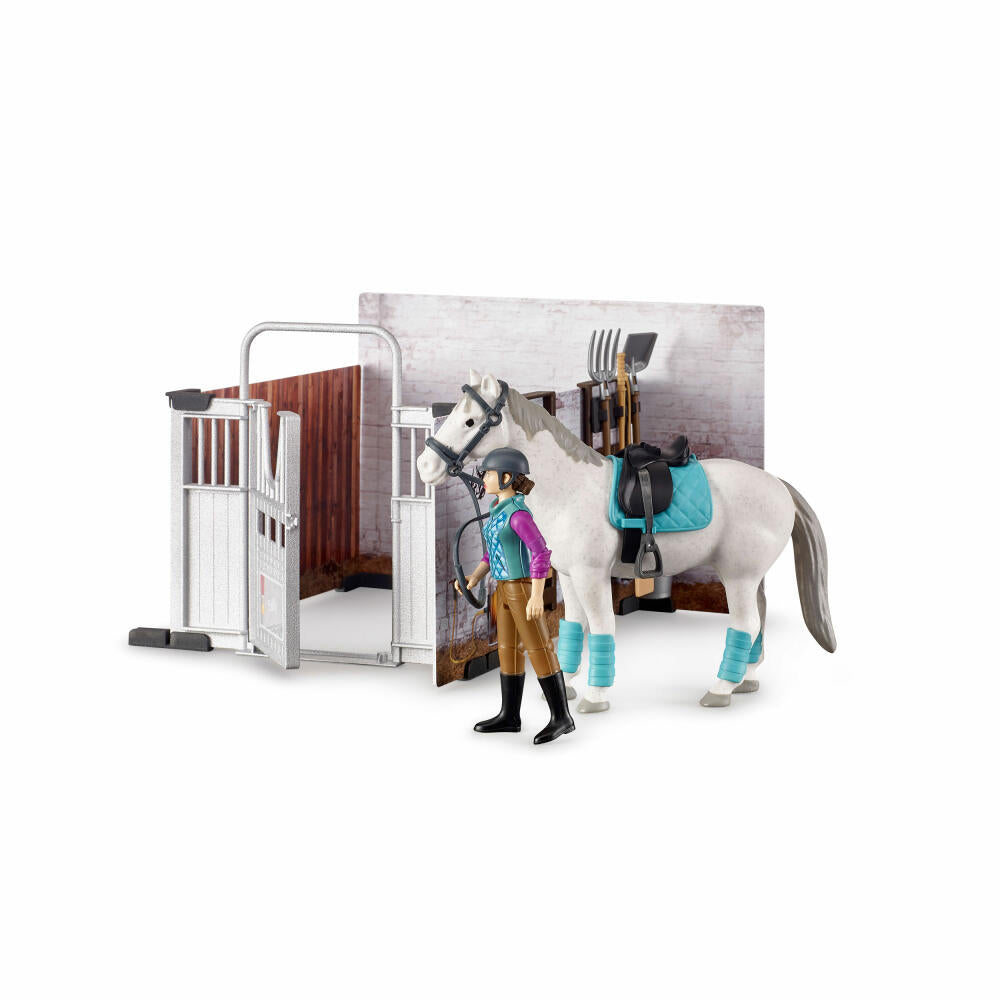 Bruder bworld Pferdestall, 17-tlg., Pferd, Reiterin, Spiel Figur, Zubehör, Spielzeug, 62506