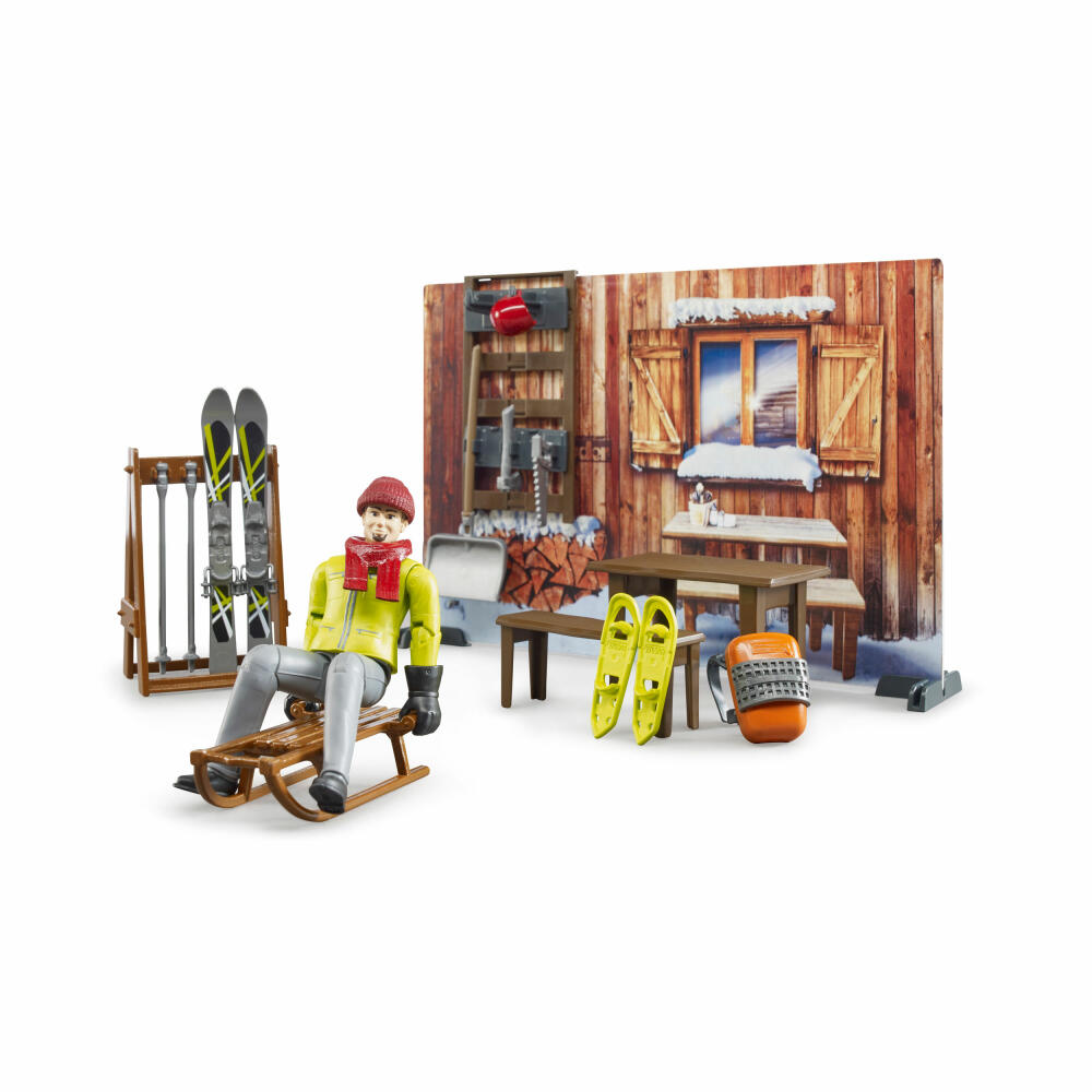 Bruder bworld Berghütte, mit Snowmobil, Spielfigur, Spiel Figur, Zubehör, Spielzeug, 63102
