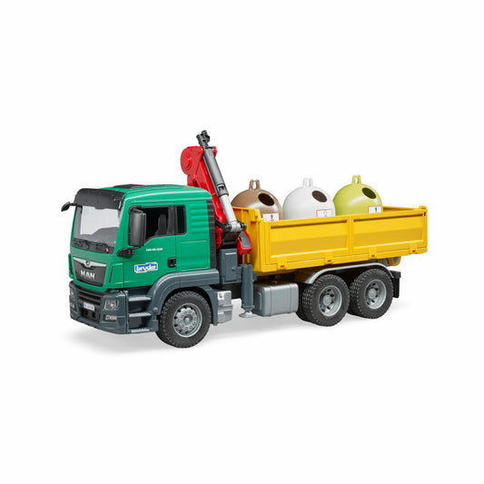Bruder MAN TGS Kran-LKW, mit Altglascontainern, Modellfahrzeug, Modell Fahrzeug, Spielzeug, 3753