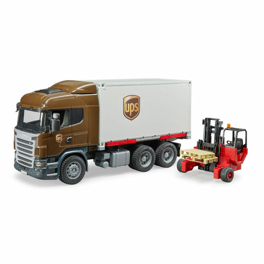 Bruder Scania R-Serie UPS Logistik-LKW, mit Mitnahmestapler, Modellfahrzeug, Modell Fahrzeug, Spielzeug, 3581