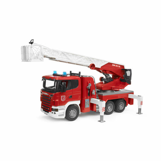 Bruder Einsatzfahrzeuge Scania R-Serie Feuerwehrleiterwagen, mit Light & Sound Modul, Feuerwehr, Modellfahrzeug, Modell Fahrzeug, Spielzeug, 03590