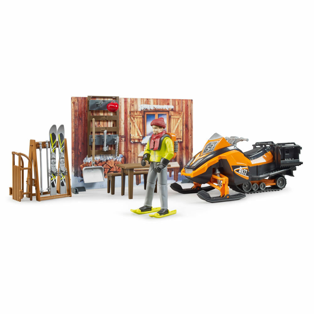 Bruder bworld Berghütte, mit Snowmobil, Spielfigur, Spiel Figur, Zubehör, Spielzeug, 63102