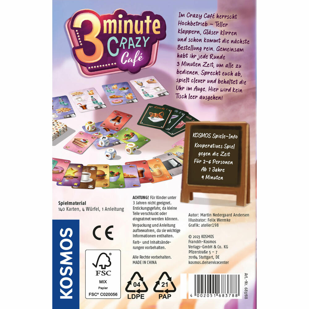 KOSMOS 3 Minute Crazy Café, Kooperatives Echtzeitspiel, Familienspiel, Gesellschaftsspiel, ab 7 Jahren, 683788