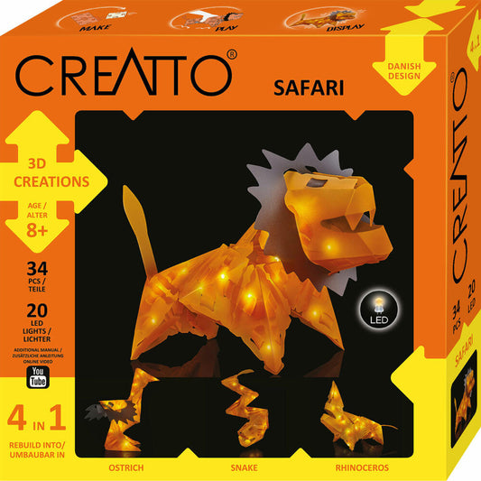 KOSMOS Creatto Löwe Safari, Bastelset, 3D-Puzzle, Nachtlicht, Leuchtfigur, Dekoration, Puzzle, 03479
