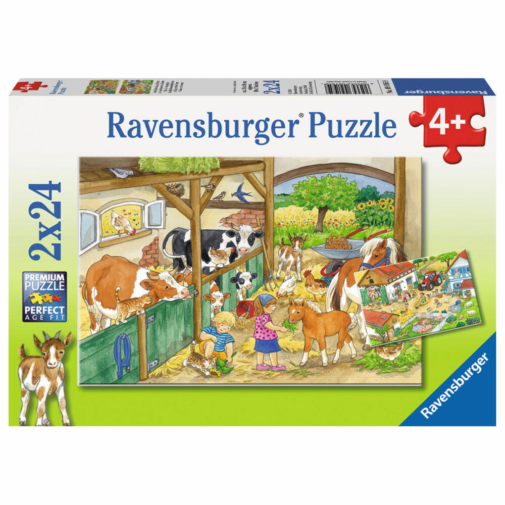 Ravensburger Puzzle Fröhliches Landleben, Kinderpuzzle, Legespiel, Kinder Spiel, Puzzlespiel, Inklusive Mini-Poster, 2 x 24 Teile, 09195 9