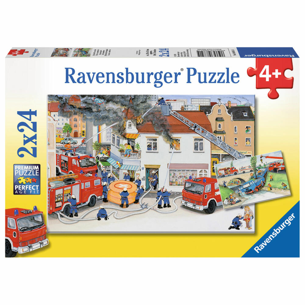 Ravensburger Puzzle Bei Der Feuerwehr, Kinderpuzzle, Legespiel, Kinder Spiel, Puzzlespiel, Inklusive Mini-Poster, 2 x 24 Teile, 08851 5