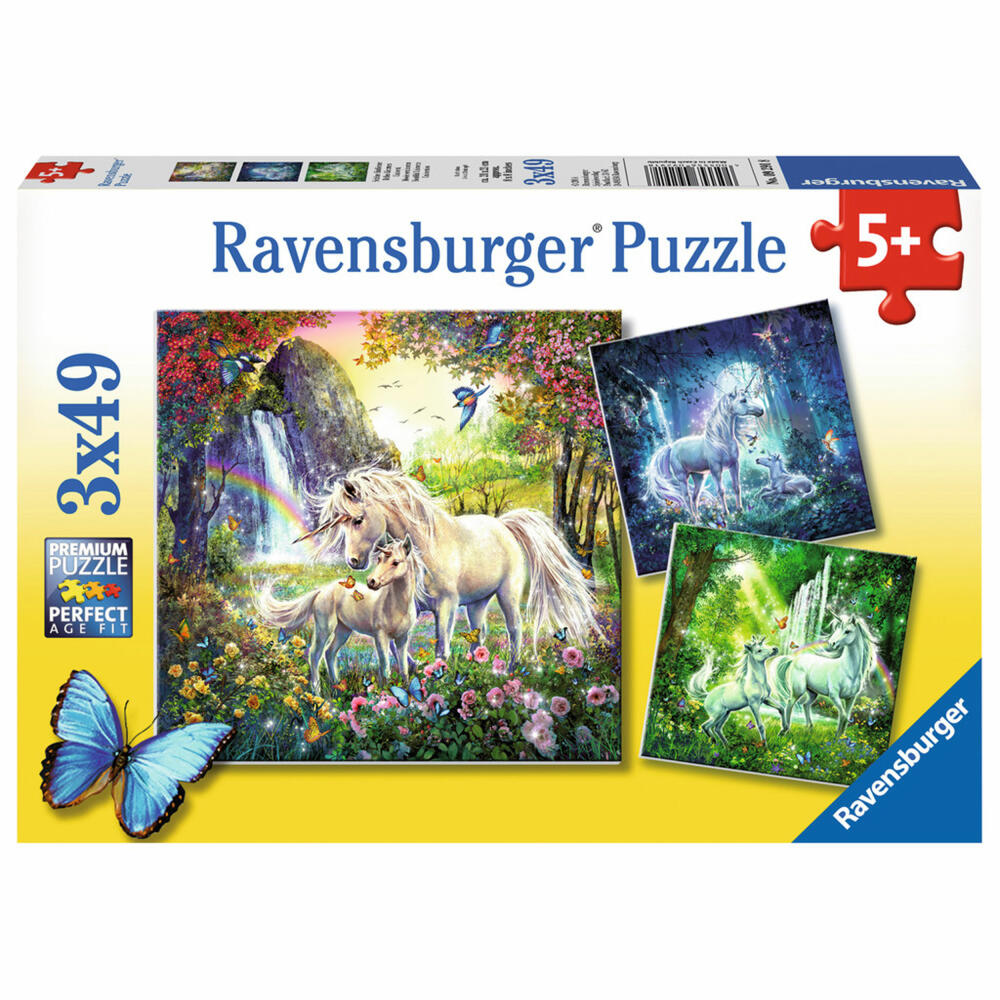 Ravensburger Puzzle Schöne Einhörner, Kinderpuzzle, Legespiel, Kinder Spiel, Puzzlespiel, Inklusive Mini-Poster, 3 x 49 Teile, 09291 8