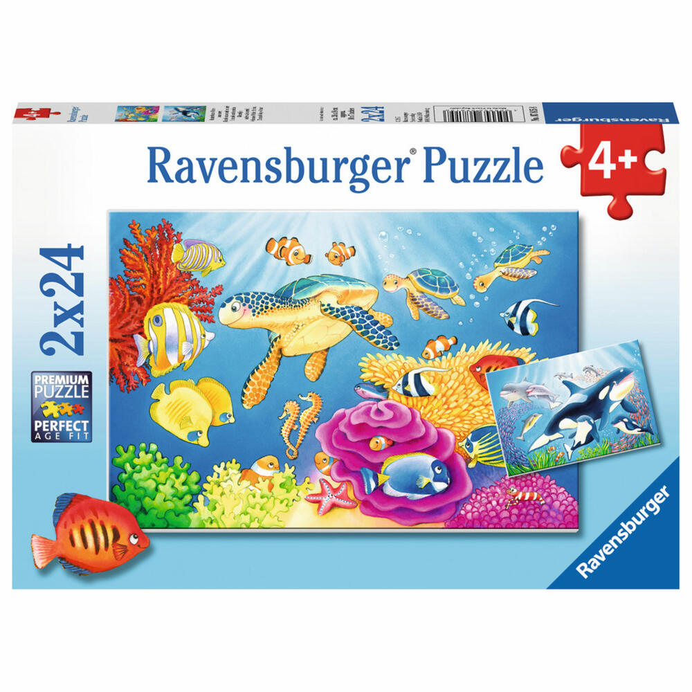 Ravensburger Puzzle Kunterbunte Unterwasserwelt, Kinderpuzzle, Legespiel, Kinder Spiel, Puzzlespiel, Inklusive Mini-Poster, 2 x 24 Teile, 07815 8