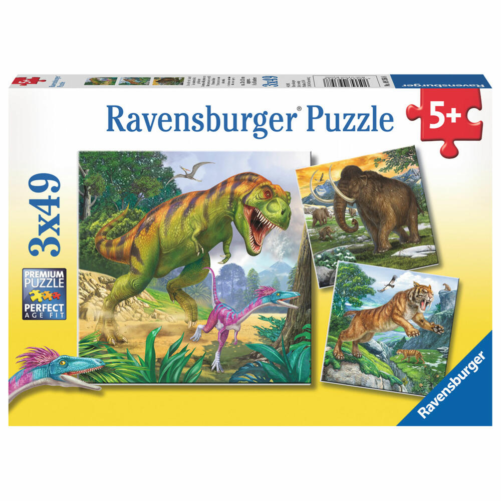 Ravensburger Puzzle Herrscher Der Urzeit, Kinderpuzzle, Legespiel, Kinder Spiel, Puzzlespiel, Inklusive Mini-Poster, 3 x 49 Teile, 09358 8