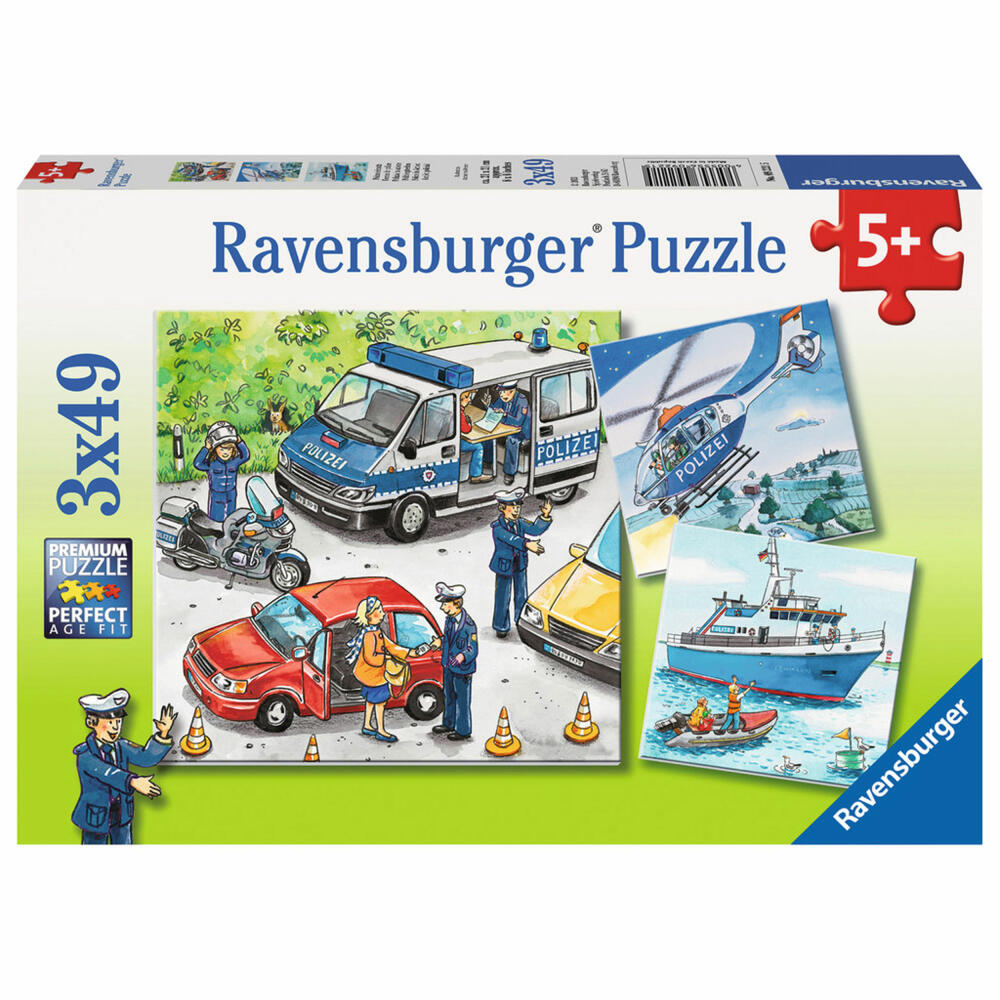 Ravensburger Puzzle Polizeieinsatz, Kinderpuzzle, Legespiel, Kinder Spiel, Puzzlespiel, Inklusive Mini-Poster, 3 x 49 Teile, 09221 5