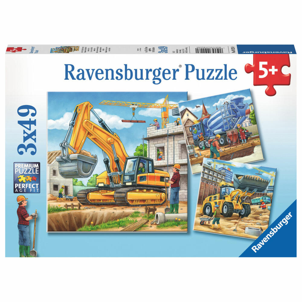 Ravensburger Puzzle Große Baufahrzeuge, Kinderpuzzle, Legespiel, Kinder Spiel, Puzzlespiel, Inklusive Mini-Poster, 3 x 49 Teile, 09226 0